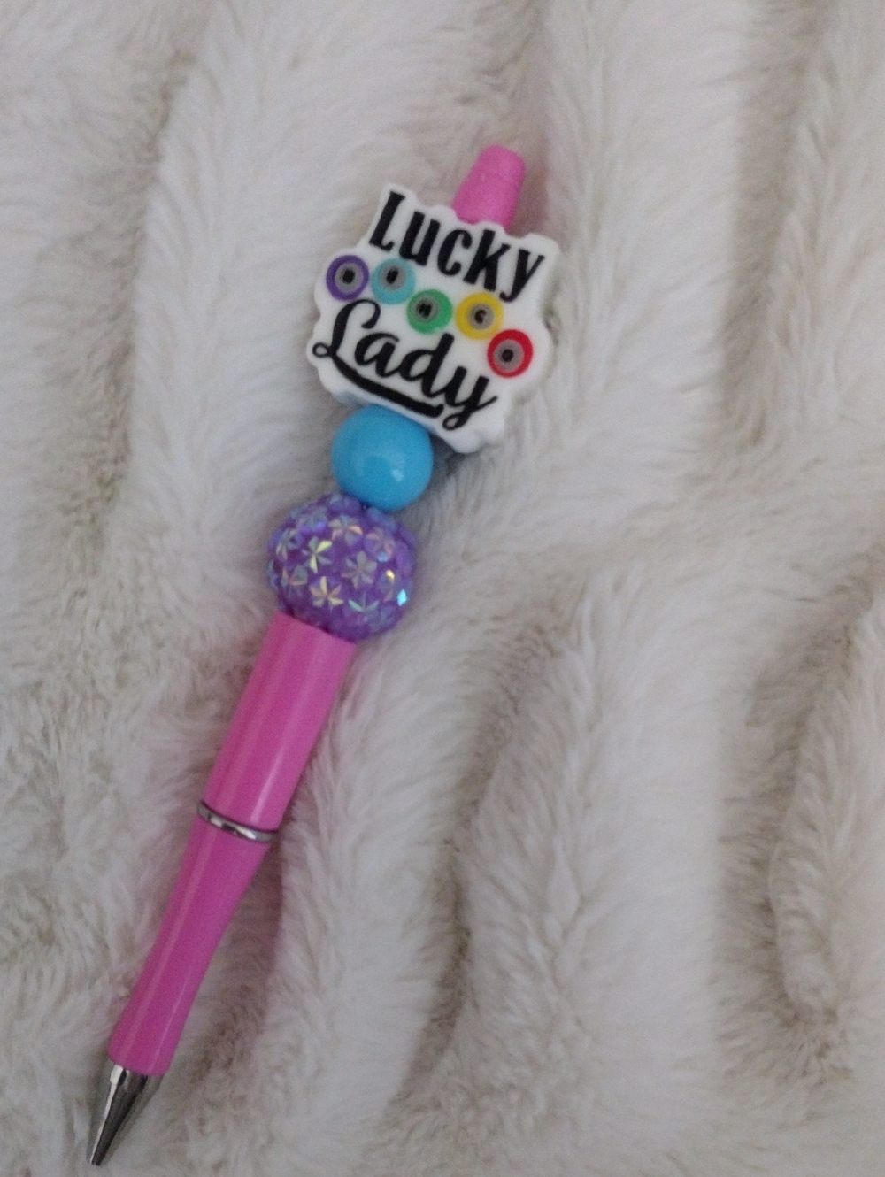 Lucky Lady Pink Beaded Bingo Pen